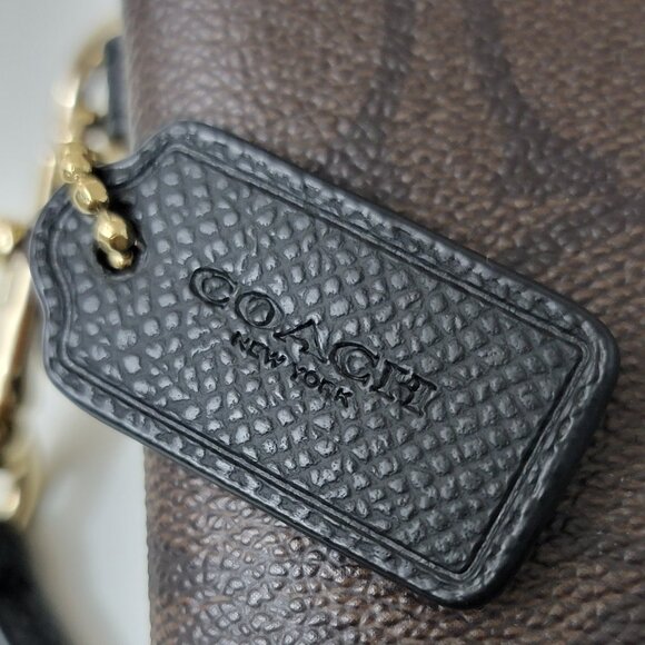 COACH Signature Double Zip Wristlet Brown Black - Picture 5 of 9